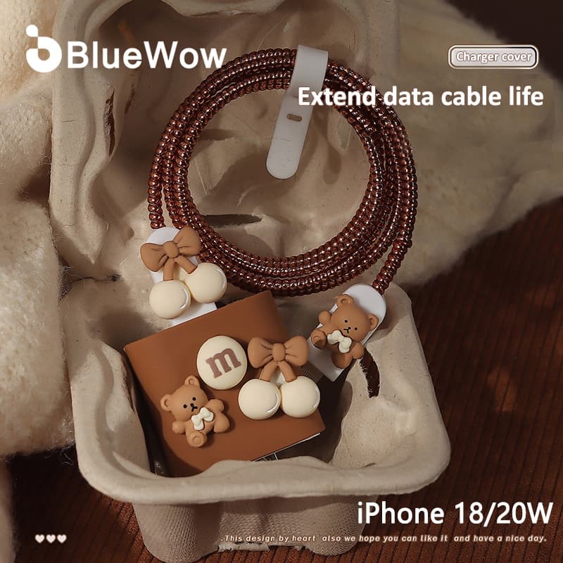 BlueWow Marca Nova Ip-18W/20W Protetor De Carregador Cute Cherry E Girl Padrão Estéreo De Carregamento De Cabo Compatível Com 20W 11 12 13pro Ma