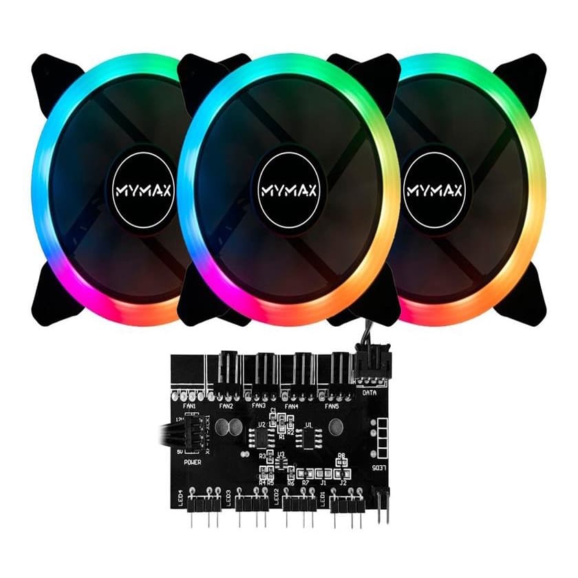 Kit 3 Fans Led Rgb + Controladora Argb Aura Sync Fusion Rgb