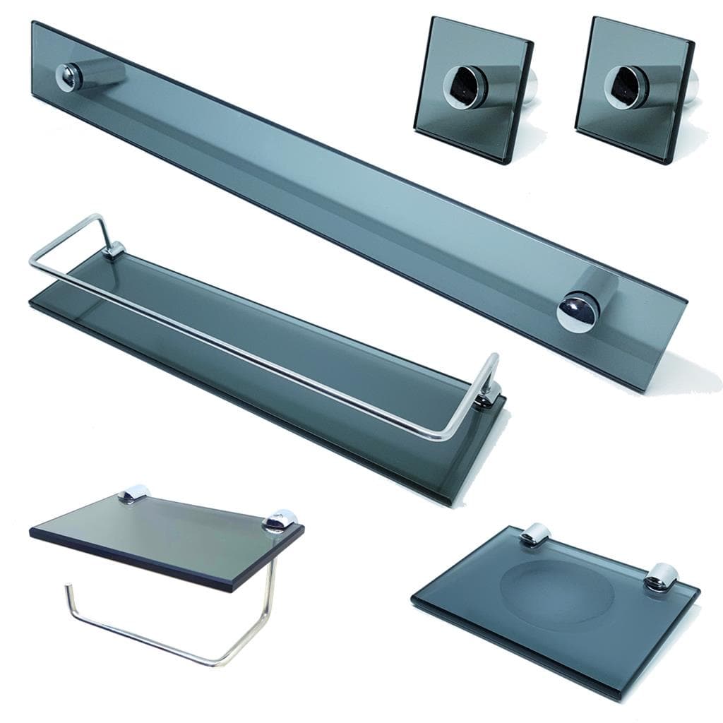 Kit De Acessorios P/ Banheiro 6 Pcs Em Vidro Fume C601CEL-C671