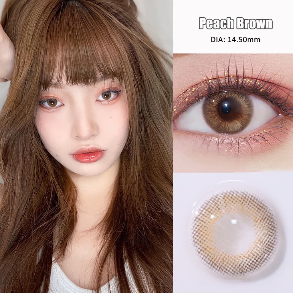 1 Lente De Contato Colorida De Par Peach Brown/Grey DIA 14,5mm Grau Até-8,00
