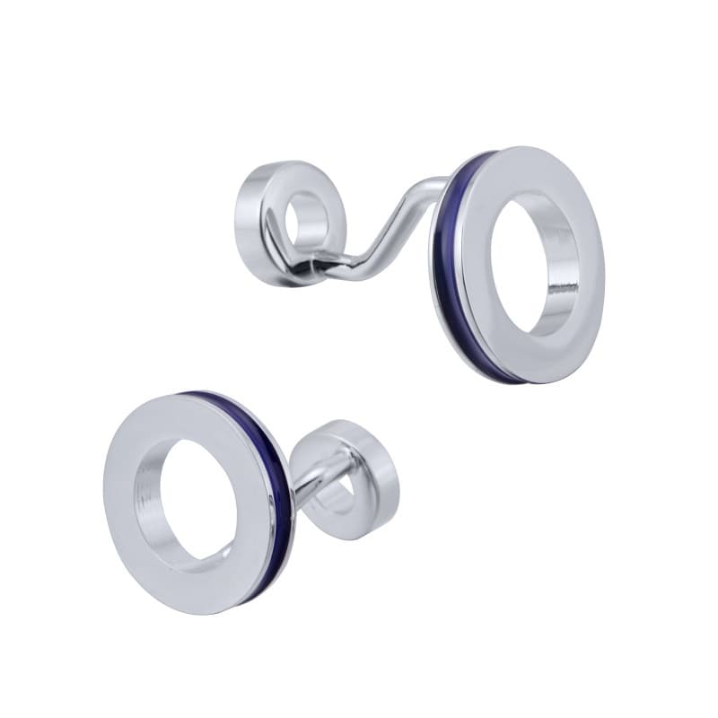 Abotoaduras de Metal Dongguan, Esmalte Azul e Preto, Estilo de Anel Duplo, Abotoaduras para Camisa Francesa, Personaliza
