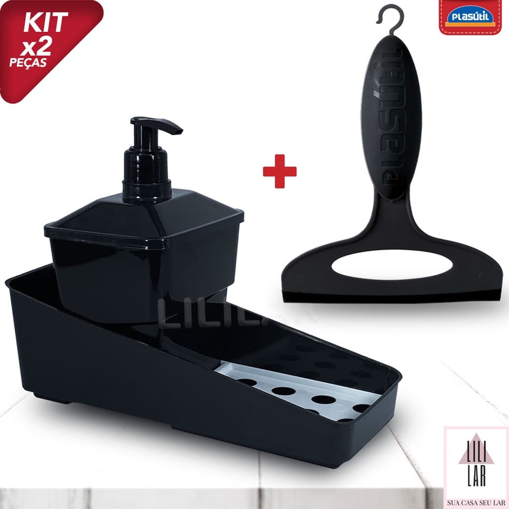 Kit Porta Detergente com Válvula e Rodinho de Pia Cozinha