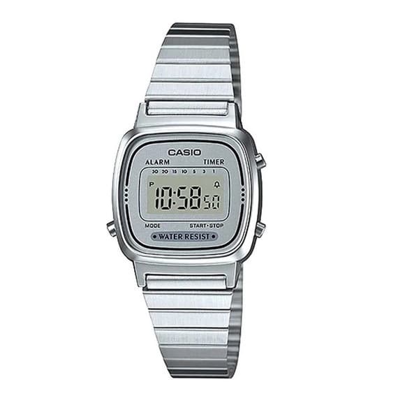 Relógio Digital Feminino Casio  Vintage Prata  Mini Original LA670WA-7DF Relógio De Pulso Feminino