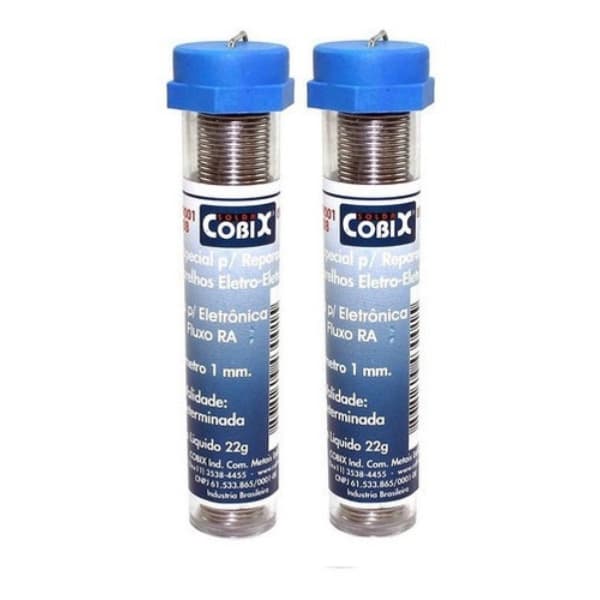 Kit 02 Tubos Solda Estanho 1mm 63x37 1.0mm C/ Fluxo - Cobix