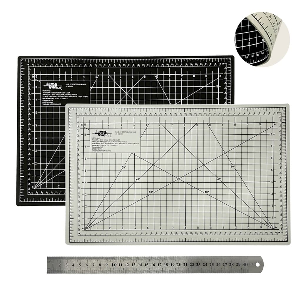 Kit Base Para Corte A3 45x30 + Régua inox 30cm ou Placa Corte A2 60x45 + Réguas 60cm Para Patchwork