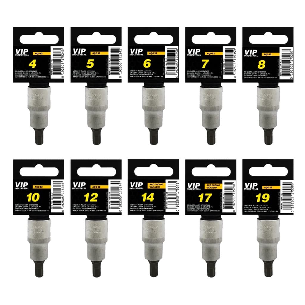 Soquete Allen curto Avulso 4mm 5mm 6mm 7mm 8mm 10mm 12mm 14mm 17mm 19mm - VIP Industrial