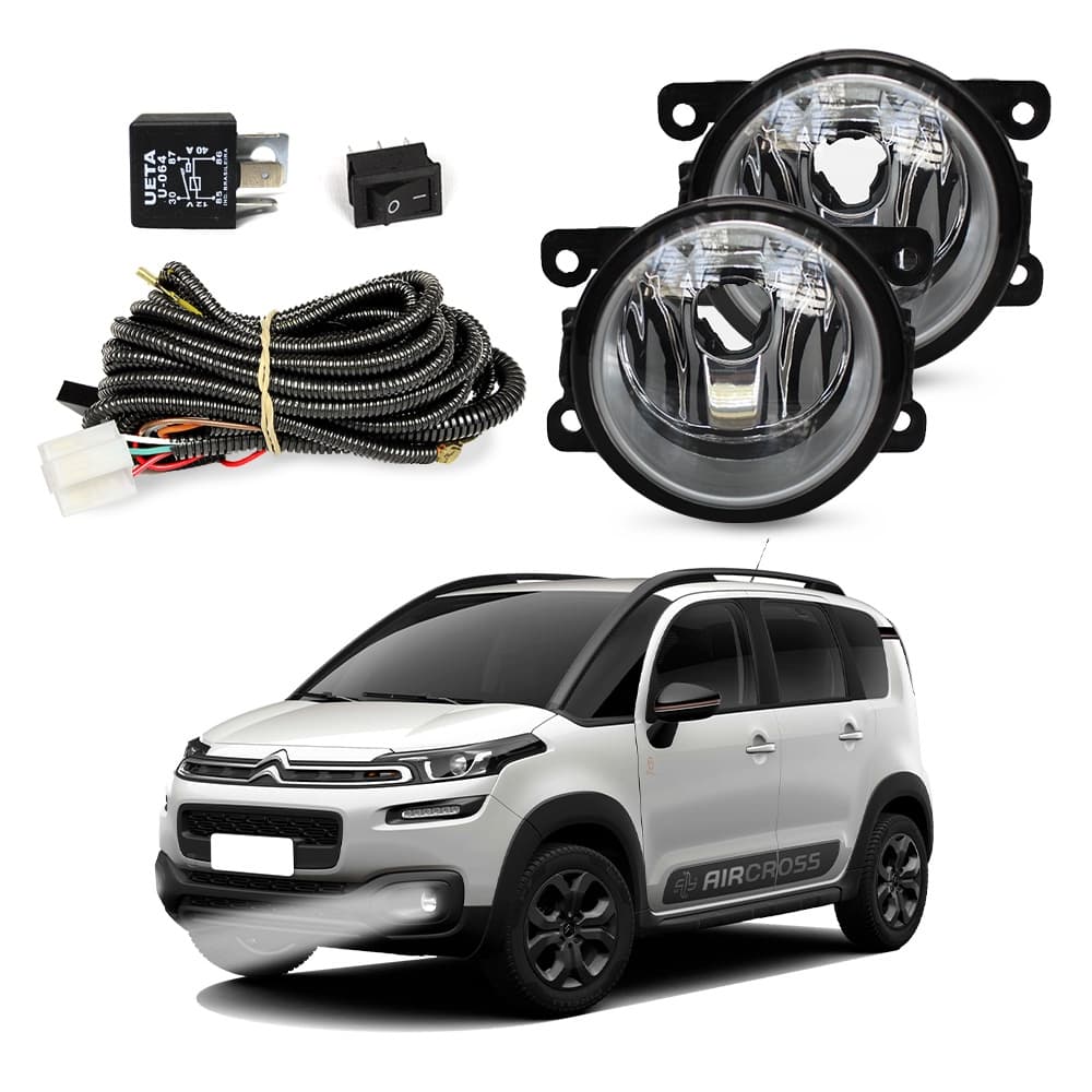 Kit Farol de Milha Aircross 2010 a 2015 Farol Auxiliar de Carro Lente de Vidro Neblina Automotivo