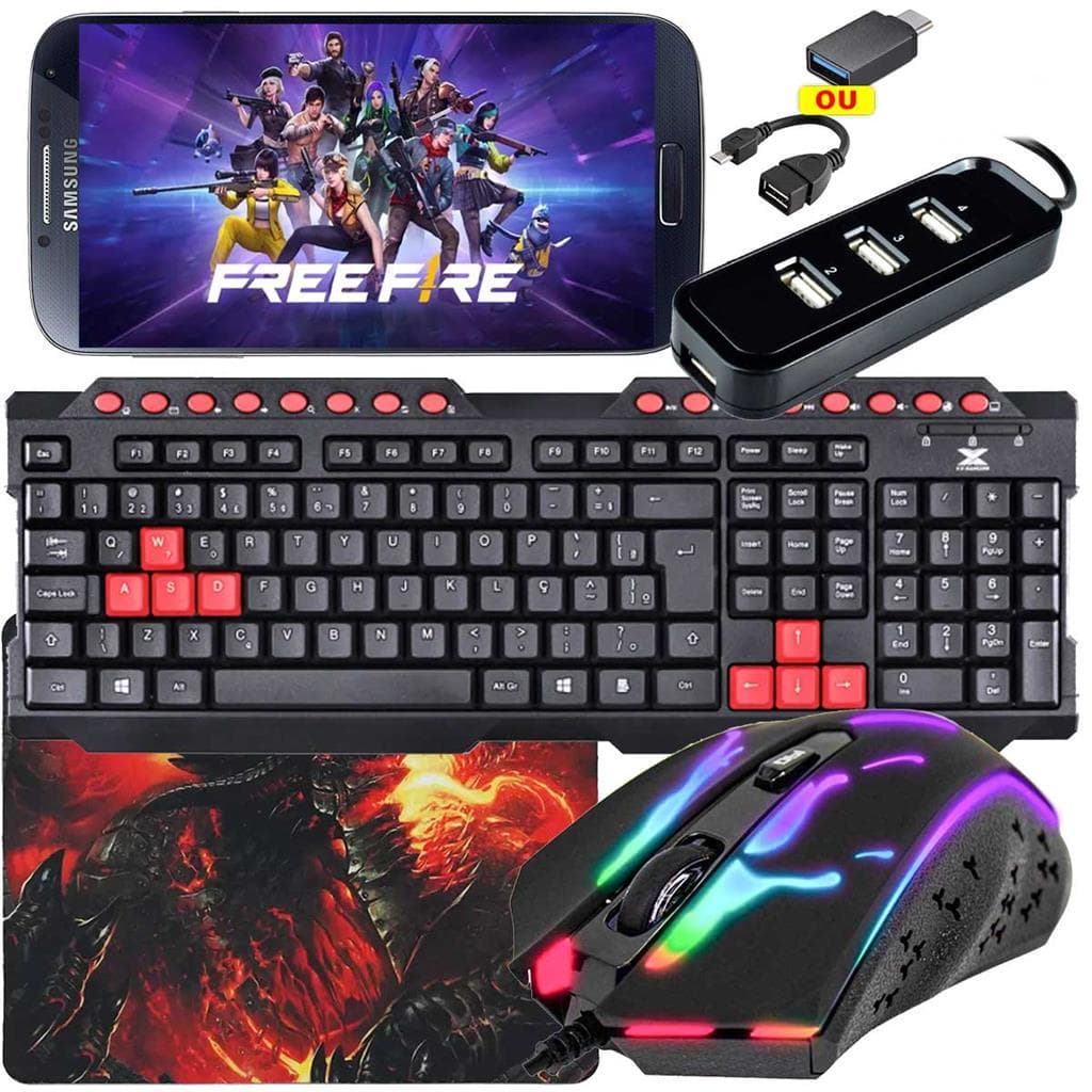 Kit Mobilador Gamer Com Teclado Vermelho Multimidia Vx Gaming + Mouses Para Jogos + Pad Speed