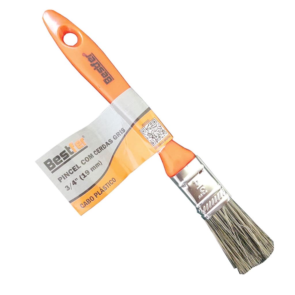 Kit 12 Pincel Trincha 3/4 Cerda Gris Pintura Cabo Plástico