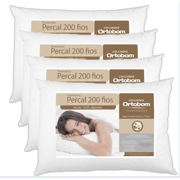 Kit 2 Travesseiros Premium Ortobom 200 Fios Percal 100% Algodão