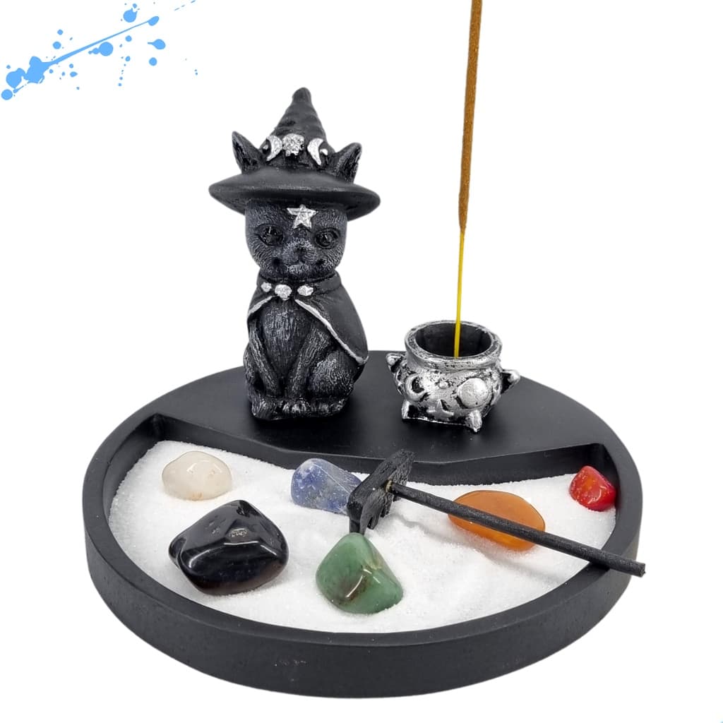 Jardim Zen Japonês Redondo Gato Bruxo + Caldeirão Céu Prata