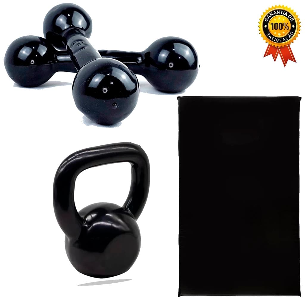 Kit Treino - Colchonete + Par Halter 6kg + Kettlebell 08kg