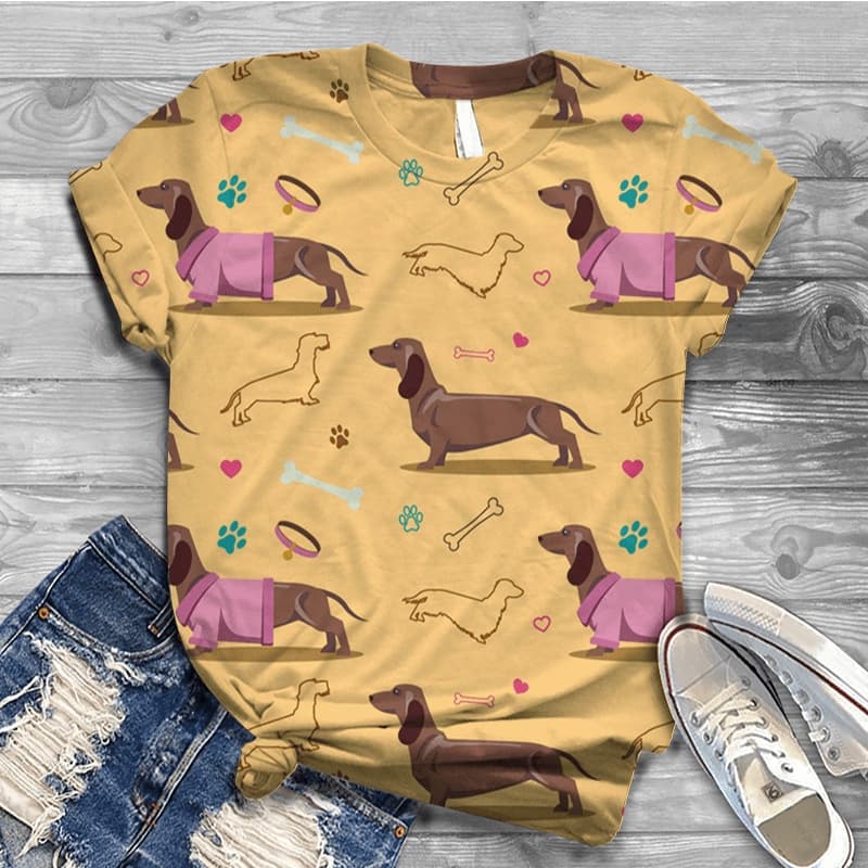 Camiseta De Verão Harajuku 3D Estampa De Cachorro De Manga Curta casual