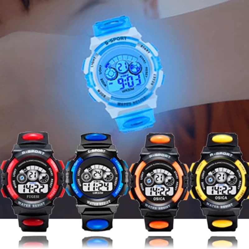 Relógio De Pulso Eletrônico Infantil À Prova D'água Com Display LED Transparente E Multifuncional