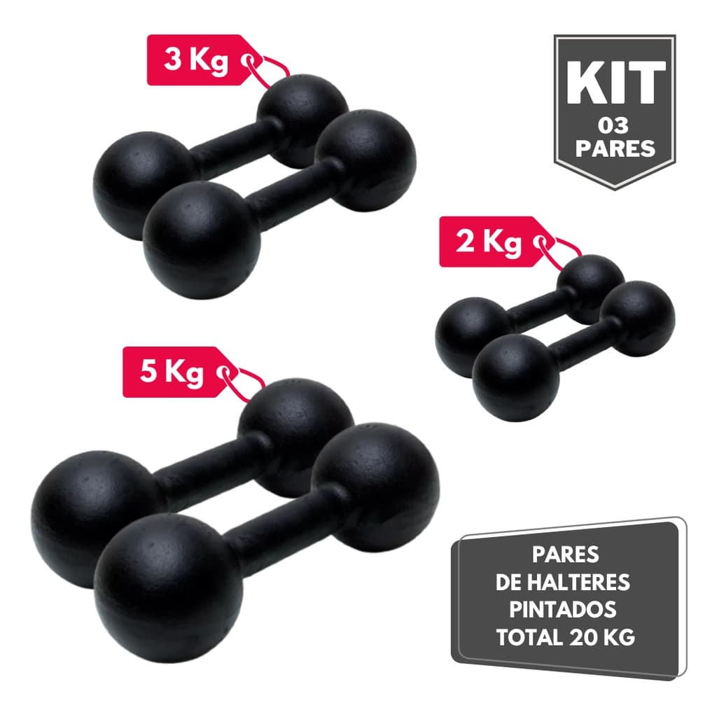 Kit Par Halter Bola Pintado 2 3 e 5 Kg - Total 20 Kg