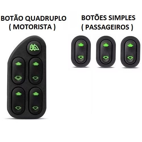 Kit Botão Vidro Elétrico Fiesta Ecosport Ranger Quadruplo + 3 Simples Borda Larga