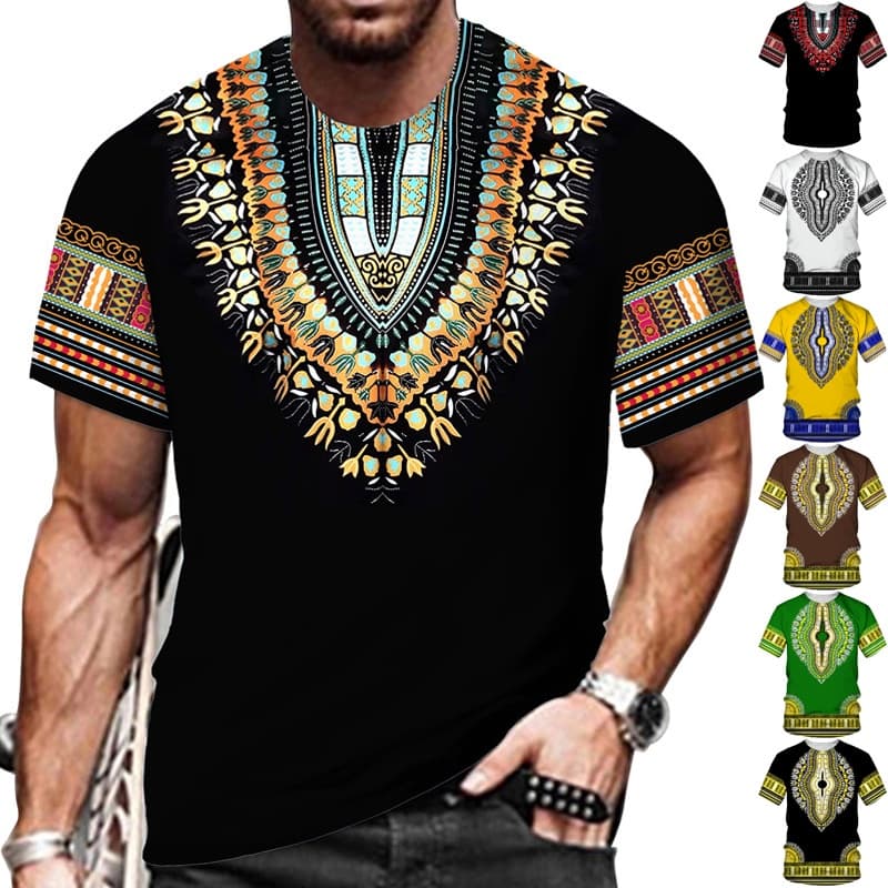 Camiseta Vintage Africana Dashiki Print T-shirt Étnica Folclórica Personalizada Masculino/Mulher 2023