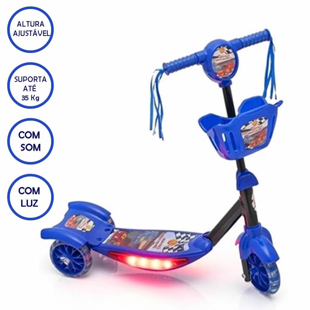 Patinete Infantil 3 Rodas Som E Luz Led Dmr5026 Azul