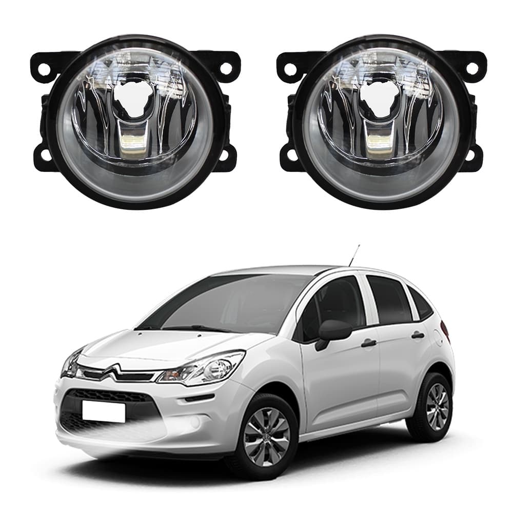 Farol de Milha Citroen C3 2009 a 2021 Par Farol Auxiliar de Carro Lente de Vidro Neblina Automotivo