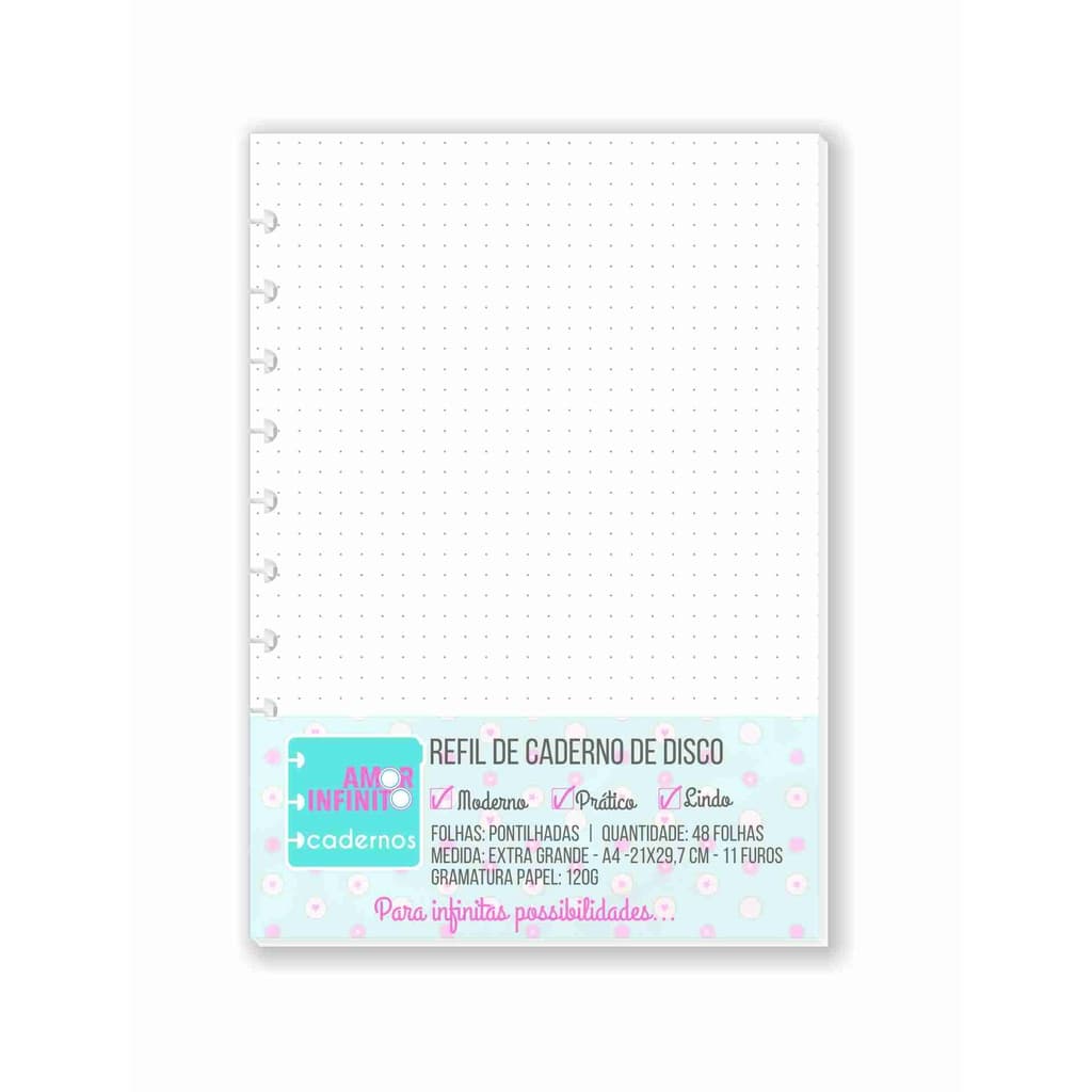 Refil Para Caderno de Disco Sistema Inteligente Amor Infinito Cadernos - Pontilhado