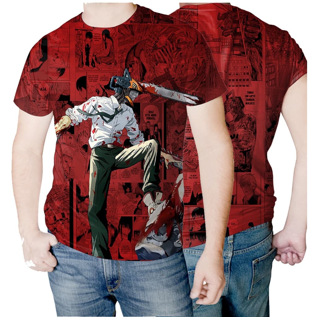 Camisa Camiseta de Anime Chainsaw Man Geek Full 3D Unissex