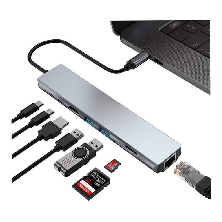 Hub Type-c Com Usb 3.0 Lan Rj45 Hdmi Cartao Sd/tf Pd Usb-c Para Pc Computador Notebook Multi Portas