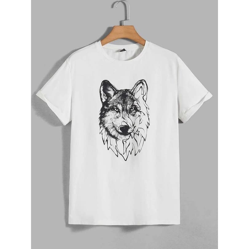 Camiseta Masculina Algodão 30.1 Estampada Camisa Masculina Lobo