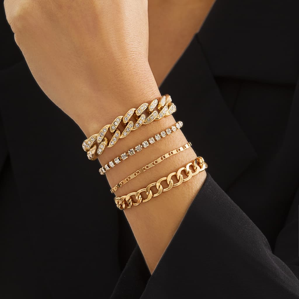 Jóias transfronteiriças europeias e americanas, pulseira de osso de cobra versátil retro, pulseira de osso de cobra, terno de personalidade simples feminino, pulseira de diamante de corrente cubana