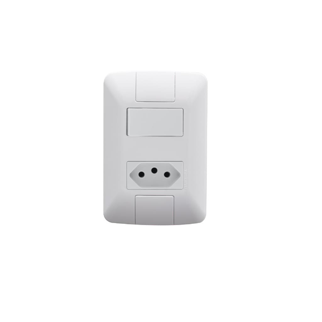 Conjunto 4x2 com 1 Interruptor Simples 6 A 250 V e 1 Tomada 2P+T 20 A 250 V Aria Branco - Tramontina