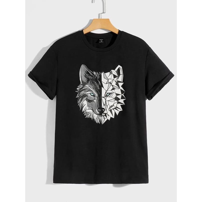 Camiseta Masculina Algodão 30.1 Estampada Camisa Masculina Lobo