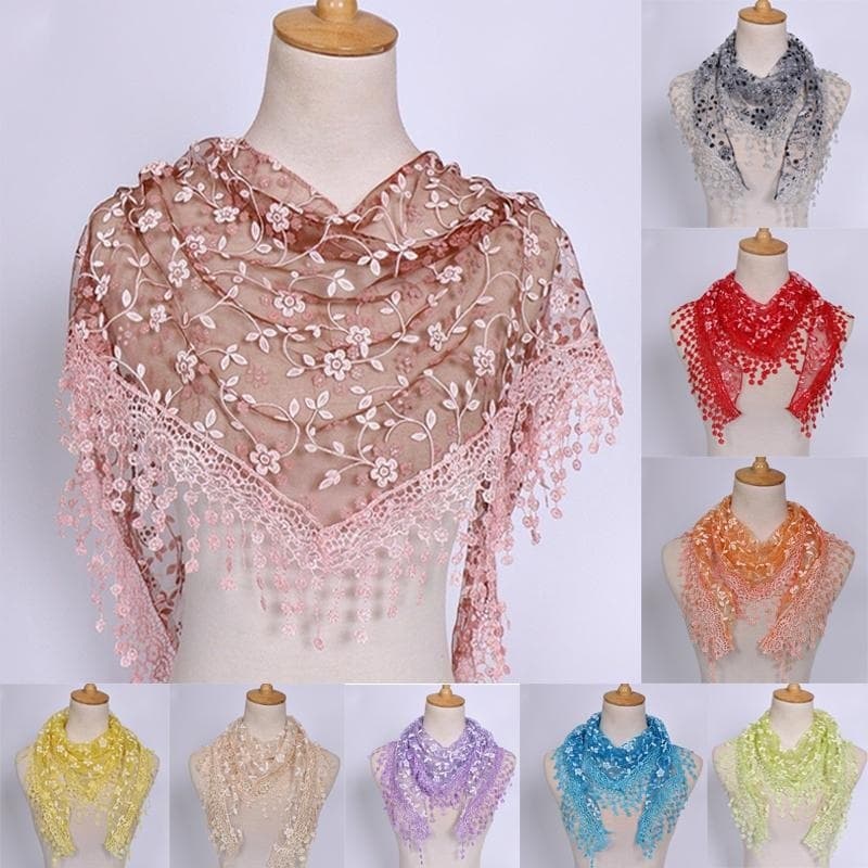 Cachecóis De Rosa Lenço De Renda Chiffon Triângulo Bandagem (DKJQ5.8)