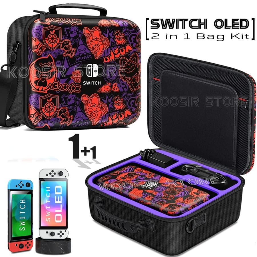 Bolsa Rígida de Transporte Tema Escarlate e Violeta para Nintendo Switch/OLED – Bolsa de Ombro para Acessórios