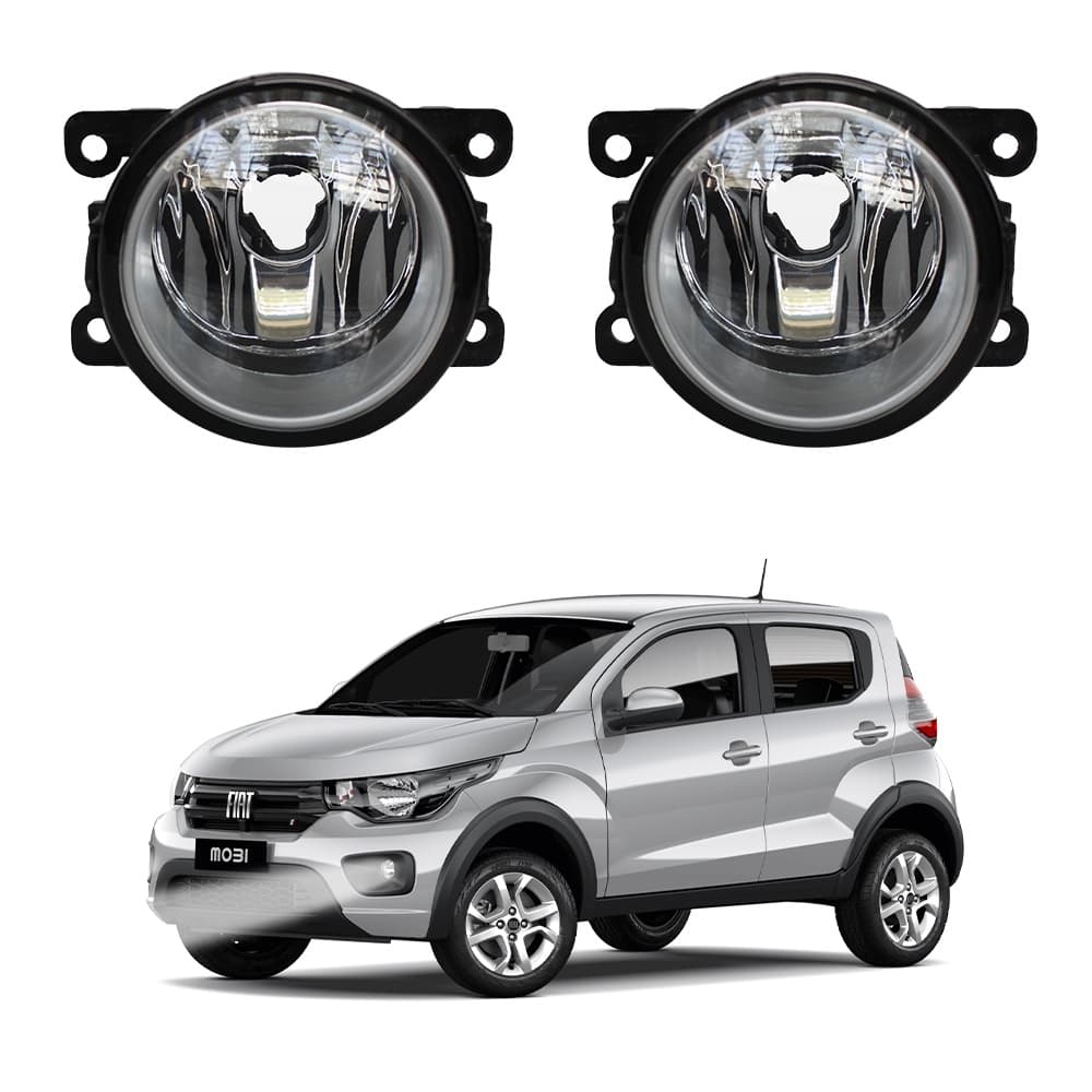 Farol de Milha Mobi 2017 a 2025 Par Farol Auxiliar de Carro Lente de Vidro Neblina Automotivo