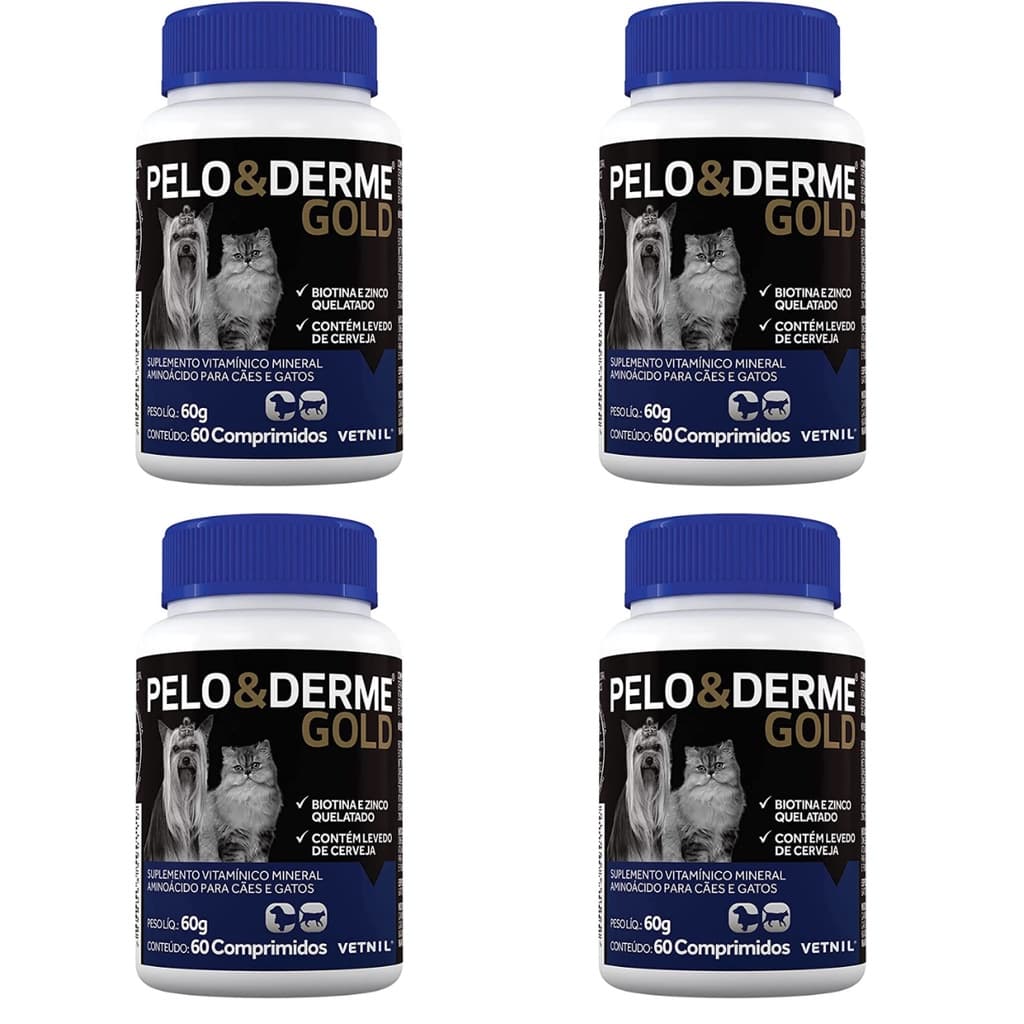 4 Un Pelo E Derme Gold 60 Comp Suplemento Vitamínico Vetnil