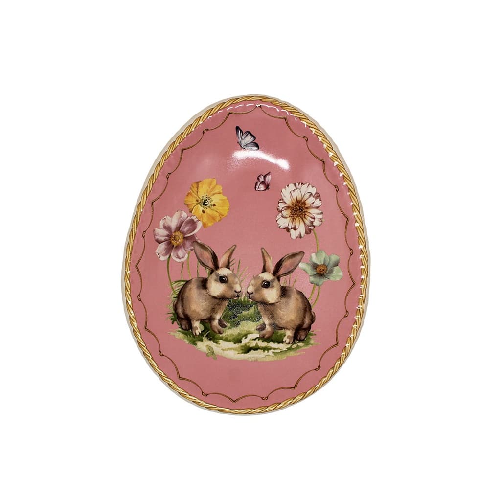 Prato Sobremesa Oval Cerâmica Pascoa RB Rosa 21x16x2cm-Unid