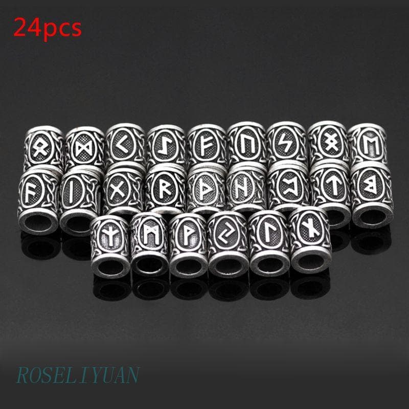 24Pcs Silver Norse Rune Beads Hair Beards Making