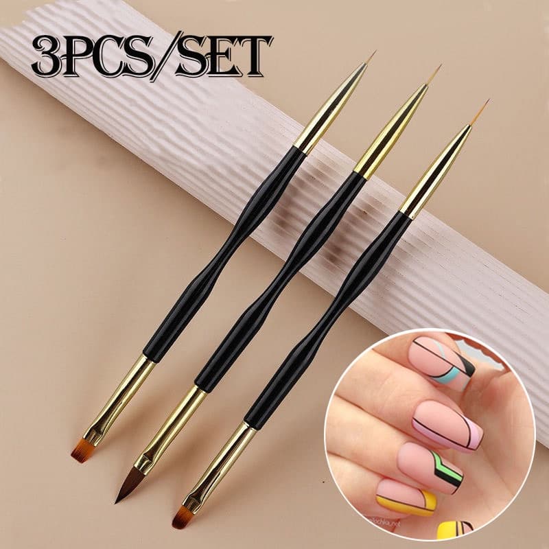 3Pcs Conjunto De Pincéis De Pintura De Unhas De Listras Francesas Dicas De Desenho De Linha Ultra Fina Caneta UV De Gel De Ponta Dupla Ferramentas De Manicure