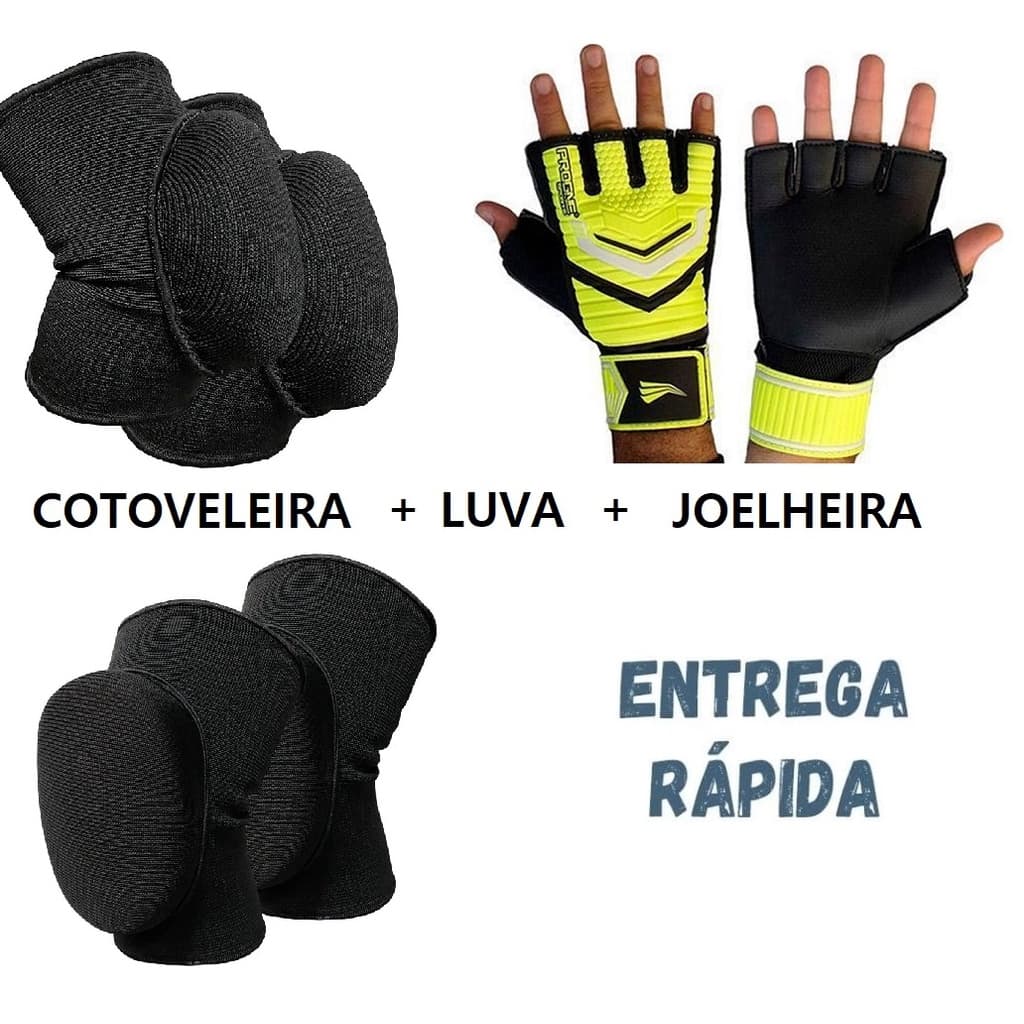 KIT para Goleiro Futsal, Equipamentos Esportivo - Luva Goleiro Futsal Society - PAR Cotoveleira, PAR Joelheira