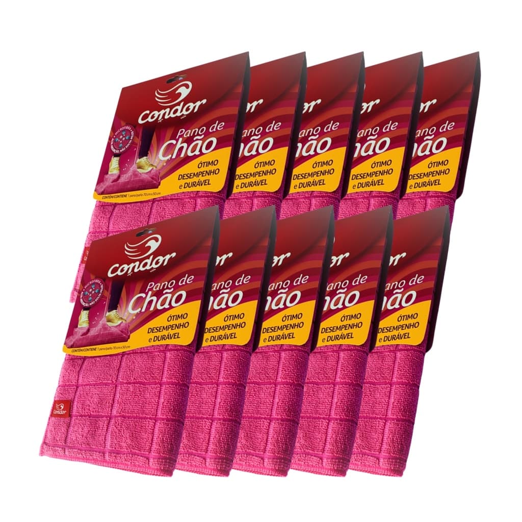 Pano de Chão Microfibra Grande 70x50cm Rosa Kit C/ 10 Panos