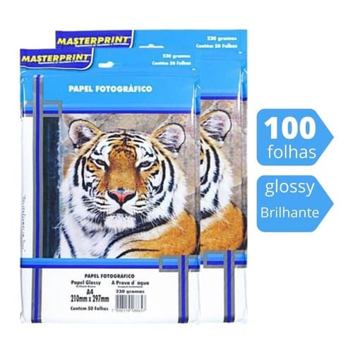 Papel Fotográfico A4 Glossy Premium Brilho 230g 100 Folhas Masterprint