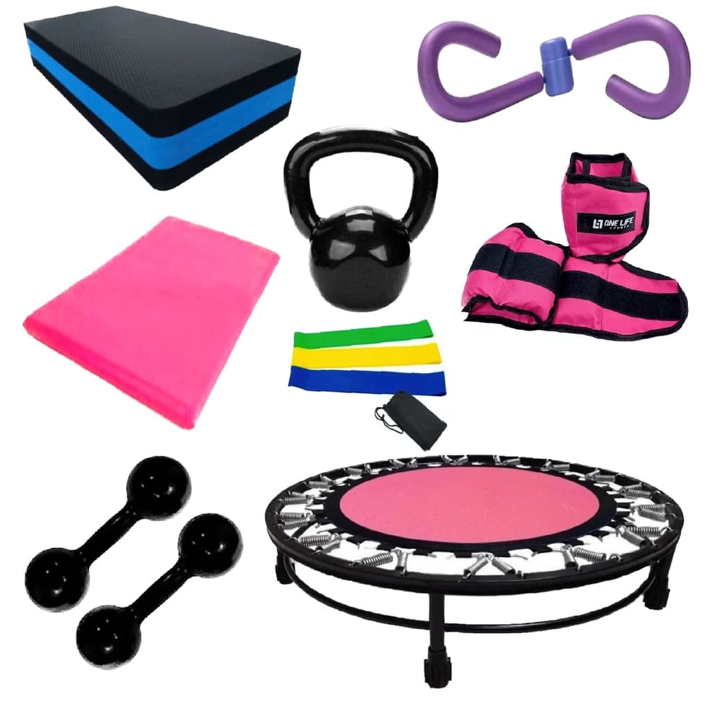 Kit  - MINI JUMP + PAR HALTER 2KG + PAR CANELEIRA 2KG + COLCHONETE + KETLLEBEL 4KG + STEP  + KIT MINI BAND + EXERCITADOR