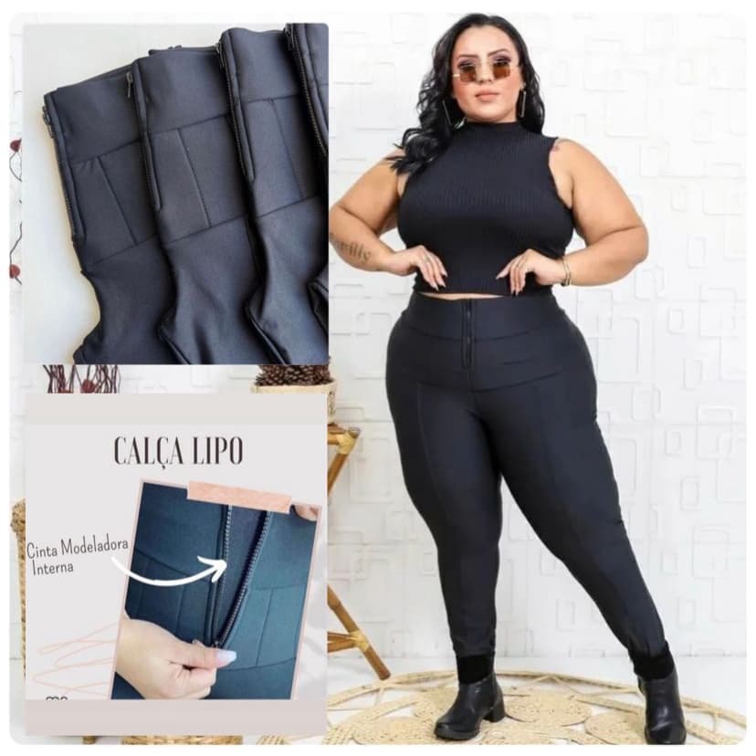 Calça Lipo Power Modeladora Plus Size Preta Cintura Alta Tendência 2023
