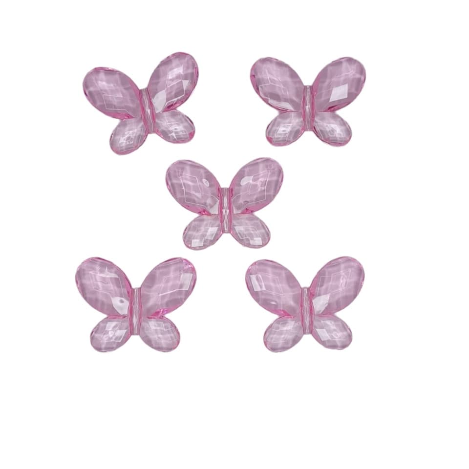 Entremeio Passante Borboleta facetada Rosa Acrílica - 5 unidades