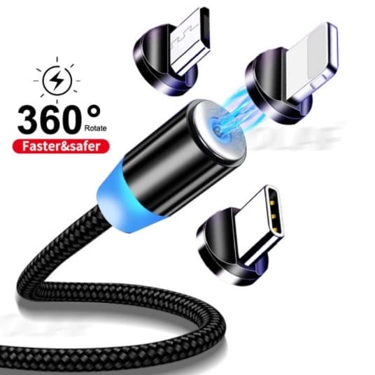 Cabo Carregador Magnético  Usb 3 Em 1 IPhone, Android V8 E Tipo C  Carregador
