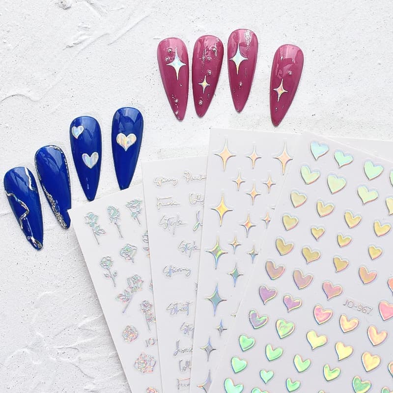 Aurora Love 3D Nail Stickers Star Rose Smiley Face Sliders De Transferência Autoadesivos Envolve Folhas De Manicure