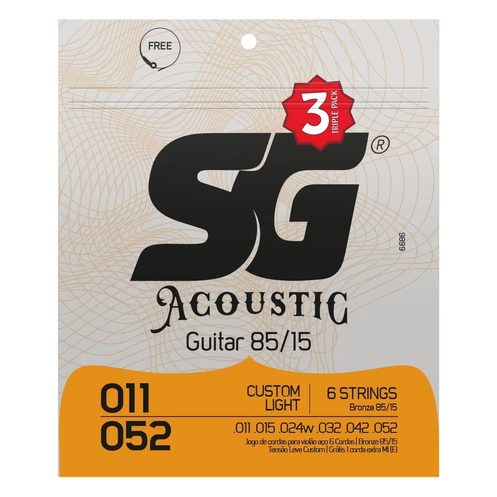KIT 3 ENCORDOAMENTO CORDAS SG VIOLAO 011 ACO BRONZE 85/15