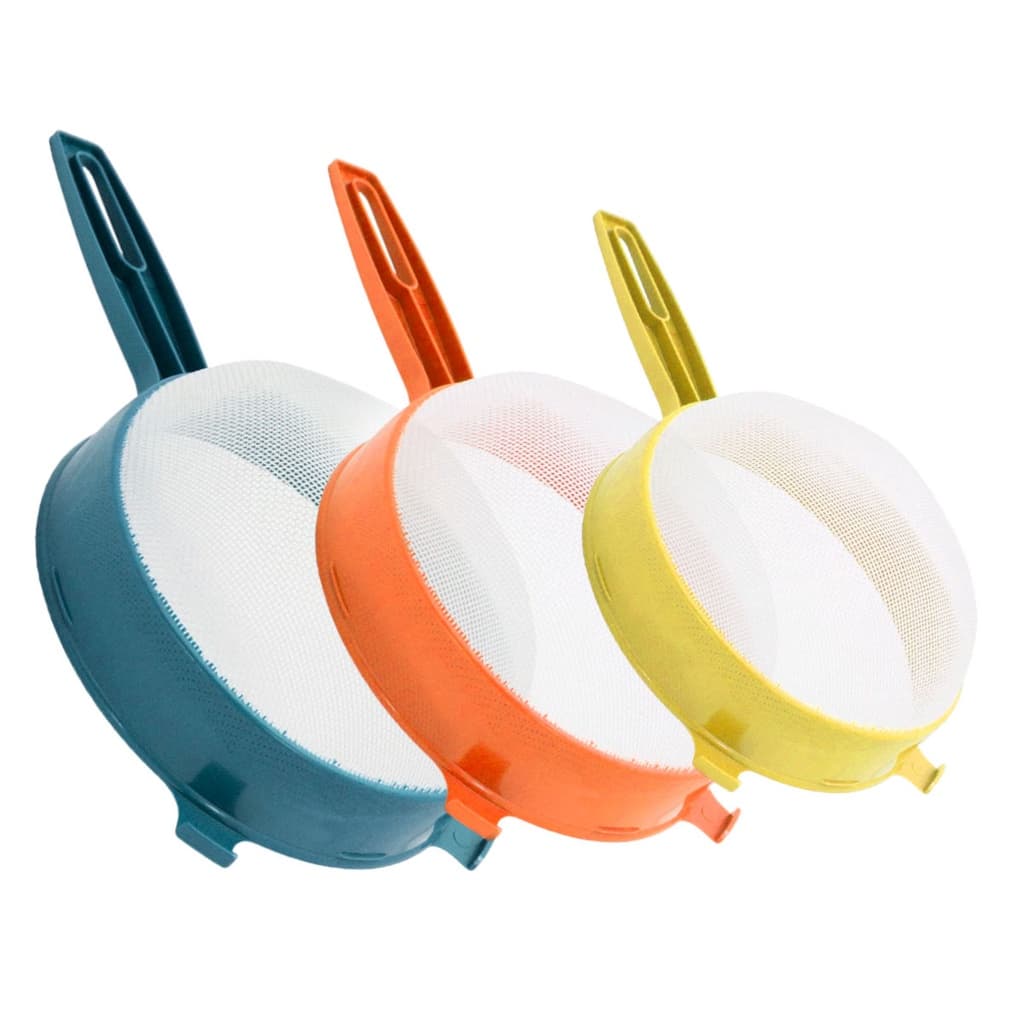 Peneira Plástico com Cabo Plástico Coador 12cm ou 15cm ou 18cm Cor Sortida