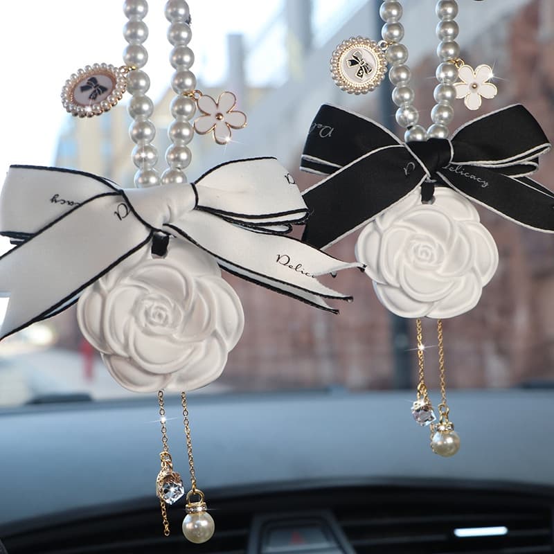 Camélia pingente de carro espelho retrovisor pingente decoração Interior do carro aromaterapia decoração pingente