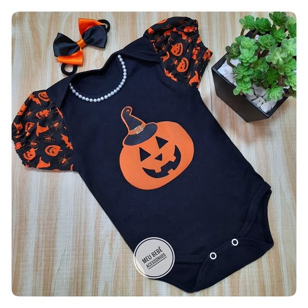 Body halloween, body de bebe, halloween, body mesversario, roupa de bebê menina