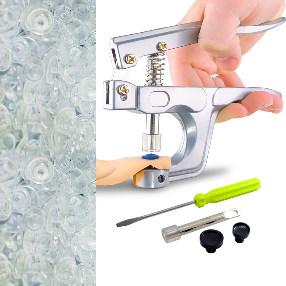 Alicate de Pressao Pregar Botao TicTac + 50 Botoes Transparente